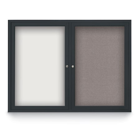 UNITED VISUAL PRODUCTS Decor Wood Combo Board, 48"x36", Light Oak/Black Porcelain & Cinnabar UV703DEFAB-LTOAK-BLKPORC-CINNABA